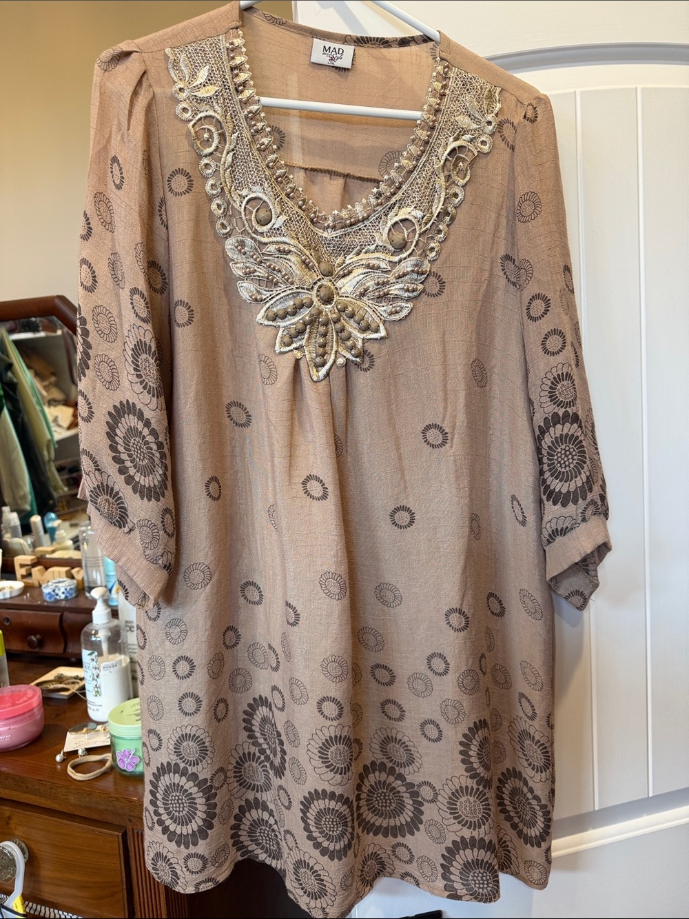 MAD About You Taupe Embellished Boho Tunic